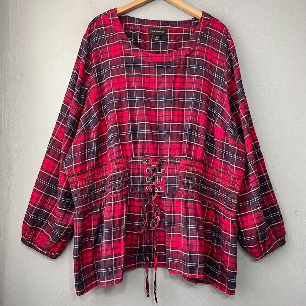 Lane Bryant Plus Size 26 Red Plaid Flannel Tunic Top Renaissance Steampunk Boho